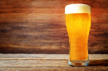 Glass of cold light beer