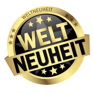Button with banner Weltneuheit