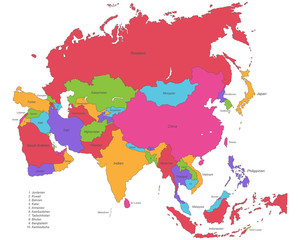 Asien - politische Karte (beschriftet)