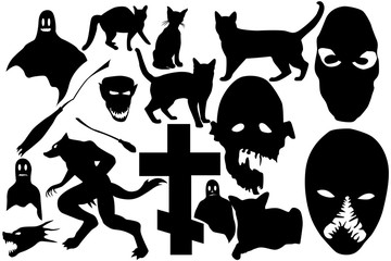 Set for helluin from the silhouettes of witches, bats, brooms, etc.