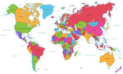 Fototapeta na wymiar World Map - High Detailed Vector (Beschriftung)