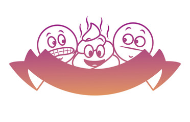 Chat emoticons with ribbon banner rainbow lines
