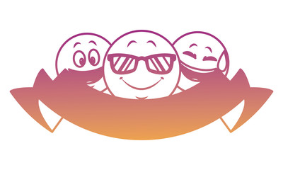 Chat emoticons with ribbon banner rainbow lines