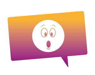 Suprised emoticon inside bubble rainbow lines