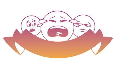 Chat emoticons with ribbon banner rainbow lines