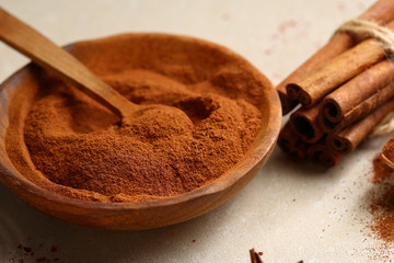 Cinnamon spice close-up in bowl