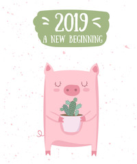 Creative postcard for New 2019 Year with cute pig