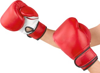 A pair of boxing gloves on hands, Isolated on Transparent