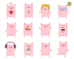 Creative collection of cute pigs for New 2019 Year