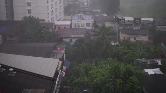 Bangkok,Thailand - September 3, 2018 : The hard raining at Bangkok downtown community