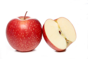 red apple and half of red apple isolated on white background