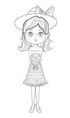 Fashion girl cartoon in black and white