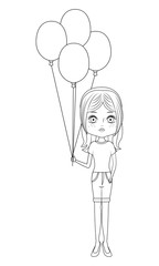 Fashion girl cartoon in black and white