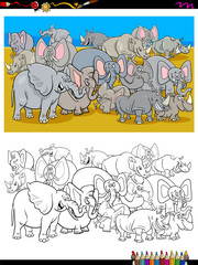 elephants and rhinos characters coloring book