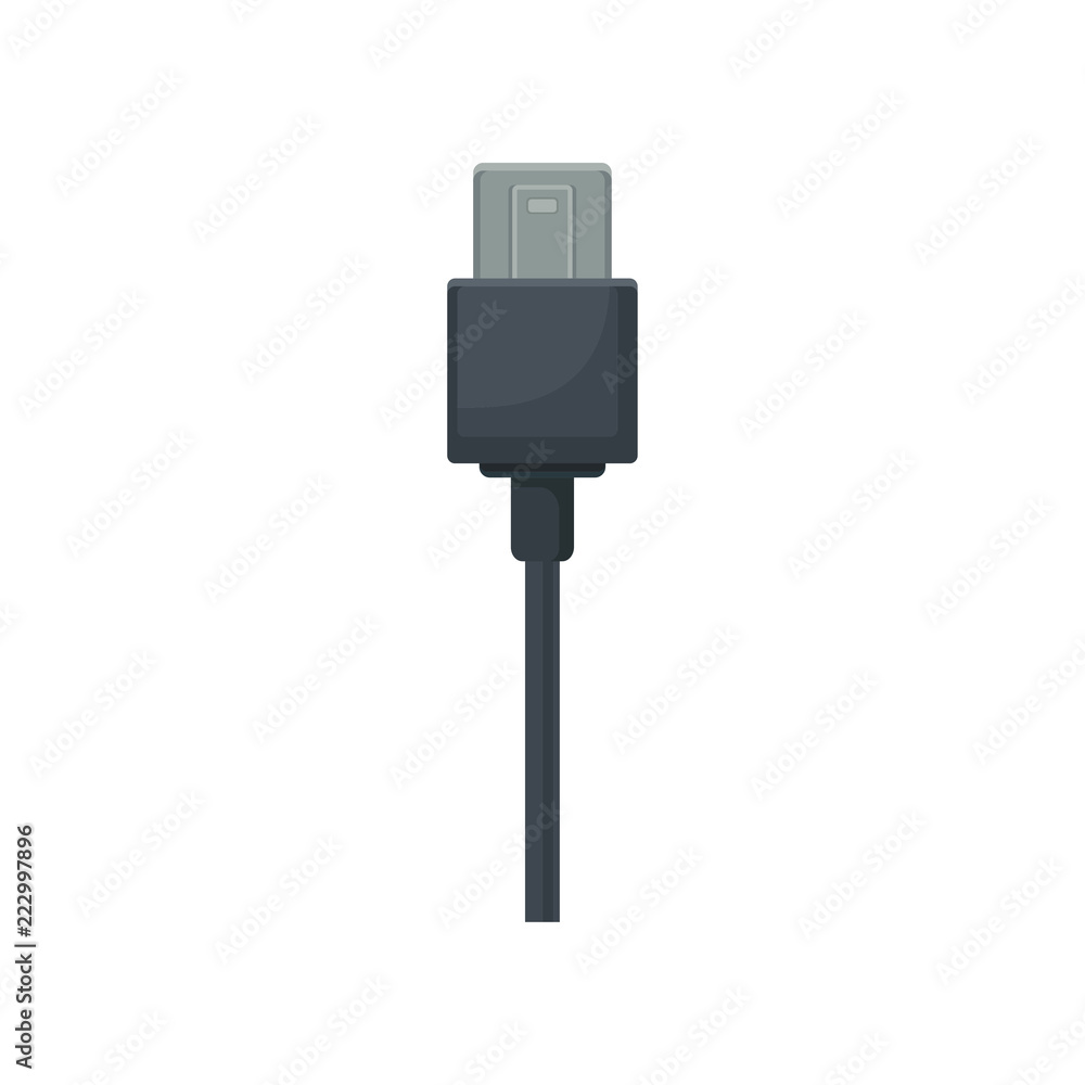 Poster usb universal serial bus connector with black cable. object for connecting devices. flat vector desi