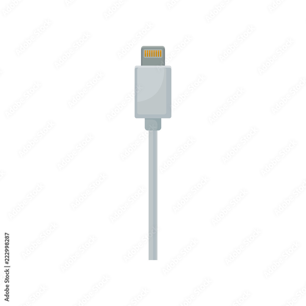 Poster phone charging and data connector with white cable. usb universal serial bus connector. flat vector 