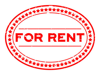 Grunge red for rent word oval rubber seal stamp on white background