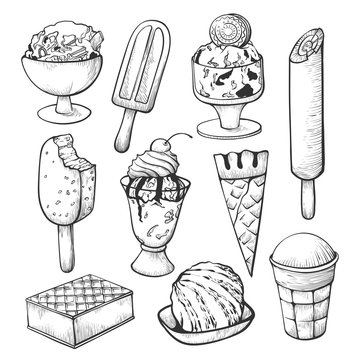 Ice cream sketch set for shop or cafe decor