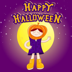 Halloween theme girl costume, with a moonlight background