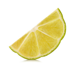 lemon with green leafs on white background
