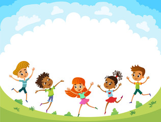 Obraz na płótnie Canvas children are jumping on the glade, bunner cartoon funny vector, illustrator