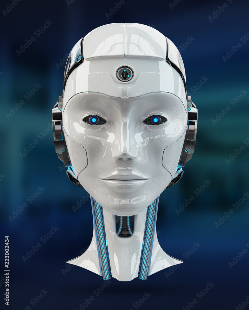 Fototapete cyborg head artificial intelligence 3d rendering