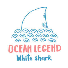 Cute Shark hand drawn sketch, T-shirt print design vector illustration