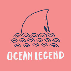 Cute Shark hand drawn sketch, T-shirt print design vector illustration