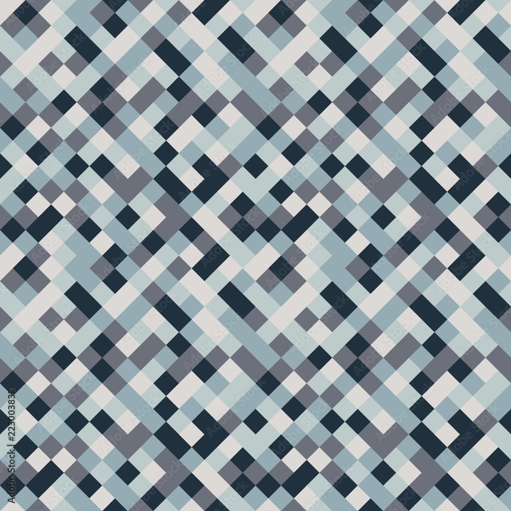Poster seamless pattern made of colorful squares rotated by 90 degrees, endless mosaic texture made of blue