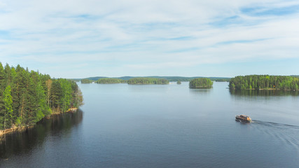 view at beautiful päijänne lake with boat