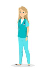 Female young blonde nurse in uniform standing