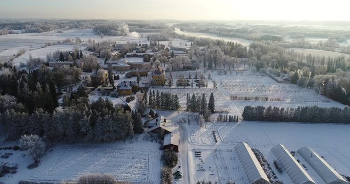 Aerial footage of beautiful village in Finland. View of Hame university of applied sciences. 4K drone video.