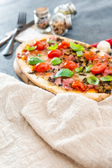 Pizza with Ham and Mushrooms