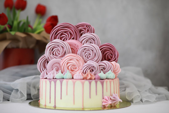 Beautiful festive cake biscuit with different creams