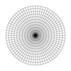 Polar grid of 10 concentric circles and 5 degrees steps. Blank vector polar graph paper.
