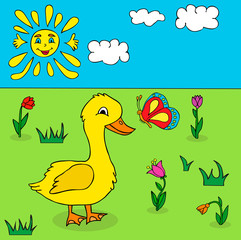 Obraz na płótnie Canvas character goose on the grass