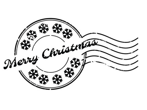 Grunge merry christmass word with sonw flake icon round rubber seal stamp with watermark on white background