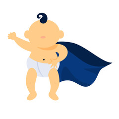 Baby boy in blue cloak in superhero pose