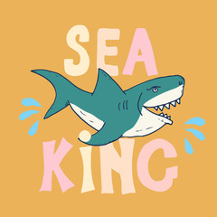 Cute Shark hand drawn sketch, T-shirt print design vector illustration