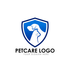 pet care and pet clinic logo design template. cat and dog vector silhouette
