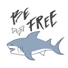 Cute Shark hand drawn sketch, T-shirt print design vector illustration