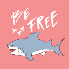 Cute Shark hand drawn sketch, T-shirt print design vector illustration