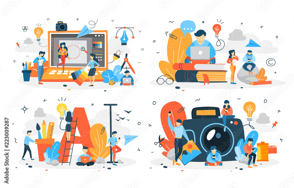 Canvas Prints set of people making different types of content