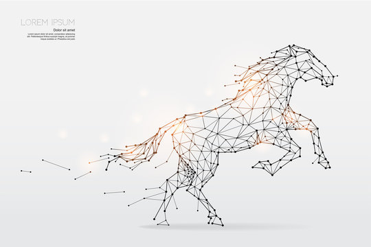 The particles, geometric art, line and dot of horse running