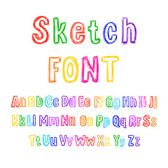 Vector Colorful Sketchy Font, Hand Drawn Letters Set, Isolated.