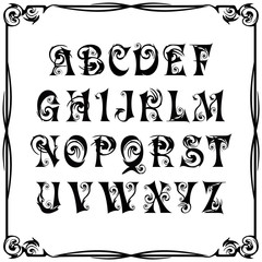 A set of letters of the Latin alphabet of the original style, which is associated with brush strokes	