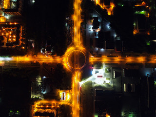 Night city with quadrocopter roundabouts