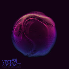 Vector abstract sphere of particles, points array. Futuristic vector illustration. Technology digital splash or explosion of data points. Spherical waveform. Cyber UI or HUD element.