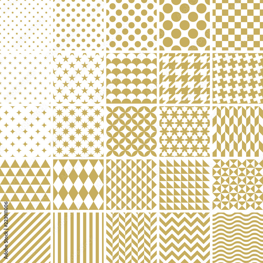 Leinwandbilder set of 25 classic geometric patterns. vector seamless gold patterns.