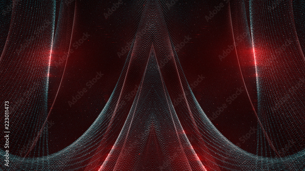 Poster abstract wavy structure with millions of glowing particles. magic background with luminous dots. swi